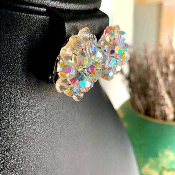 Rainbow AB Crystal Screwback earrings, in Silver, Unmarked - Picture 2 of 3